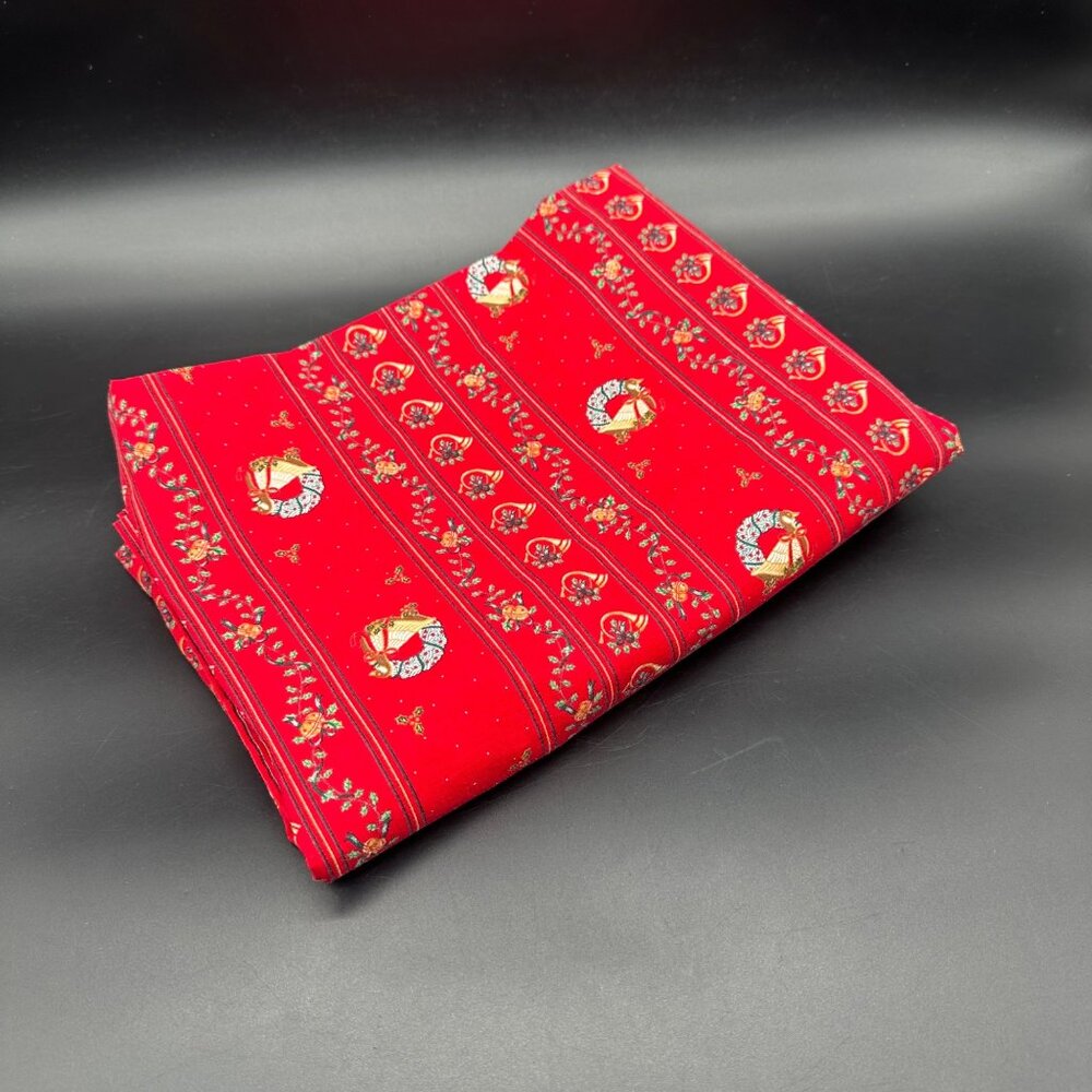 Handmade Christmas Goose Tablecloth Red Festive Wreath Bow 68” by 40” Retro Holi